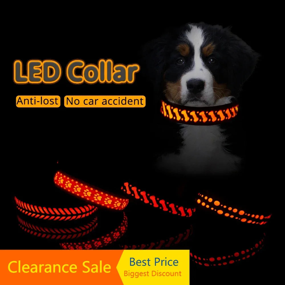 Luminous Pattern Collar for Dogs Cool USB Charging LED Dog Collar Anti-Lost Necklace Funny Pet Products