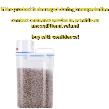 1.5Kg/2Kg Dog Cat Food Pail Plastic Storage Tank with Measuring Cup Container Moisture-Proof Sealed Jar Pet Supplies Accessories