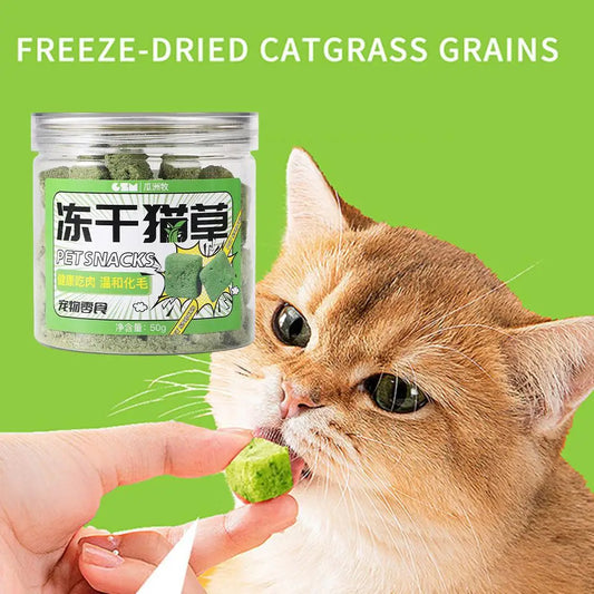50G Cat Snacks Freeze Dried Grain Freezedried Granules Cat Grass Teeth Grinding Stick Cat Grass Granules Cat Snack