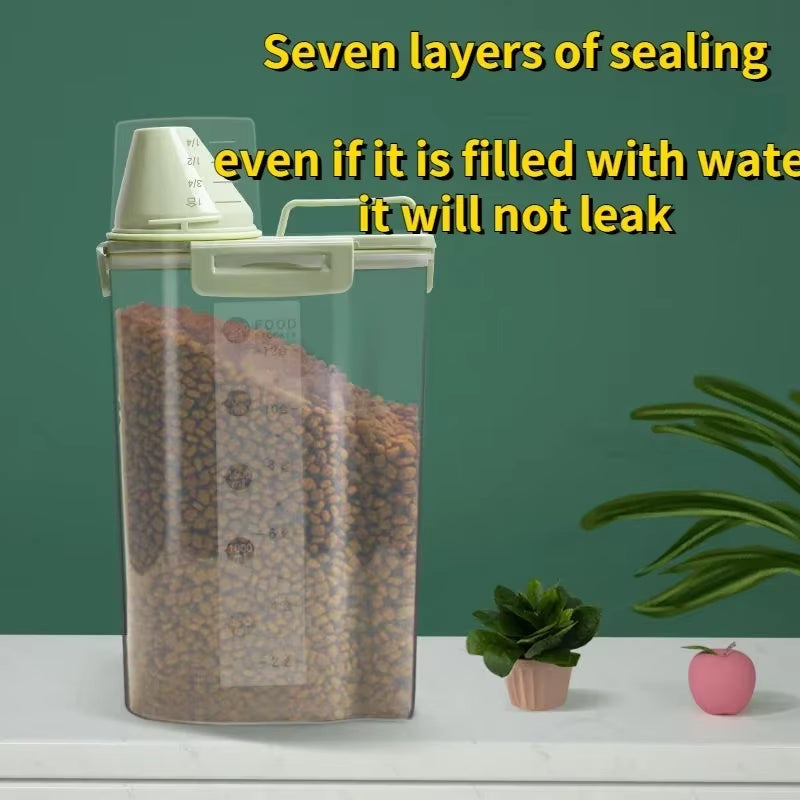 1.5Kg/2Kg Dog Cat Food Pail Plastic Storage Tank with Measuring Cup Container Moisture-Proof Sealed Jar Pet Supplies Accessories