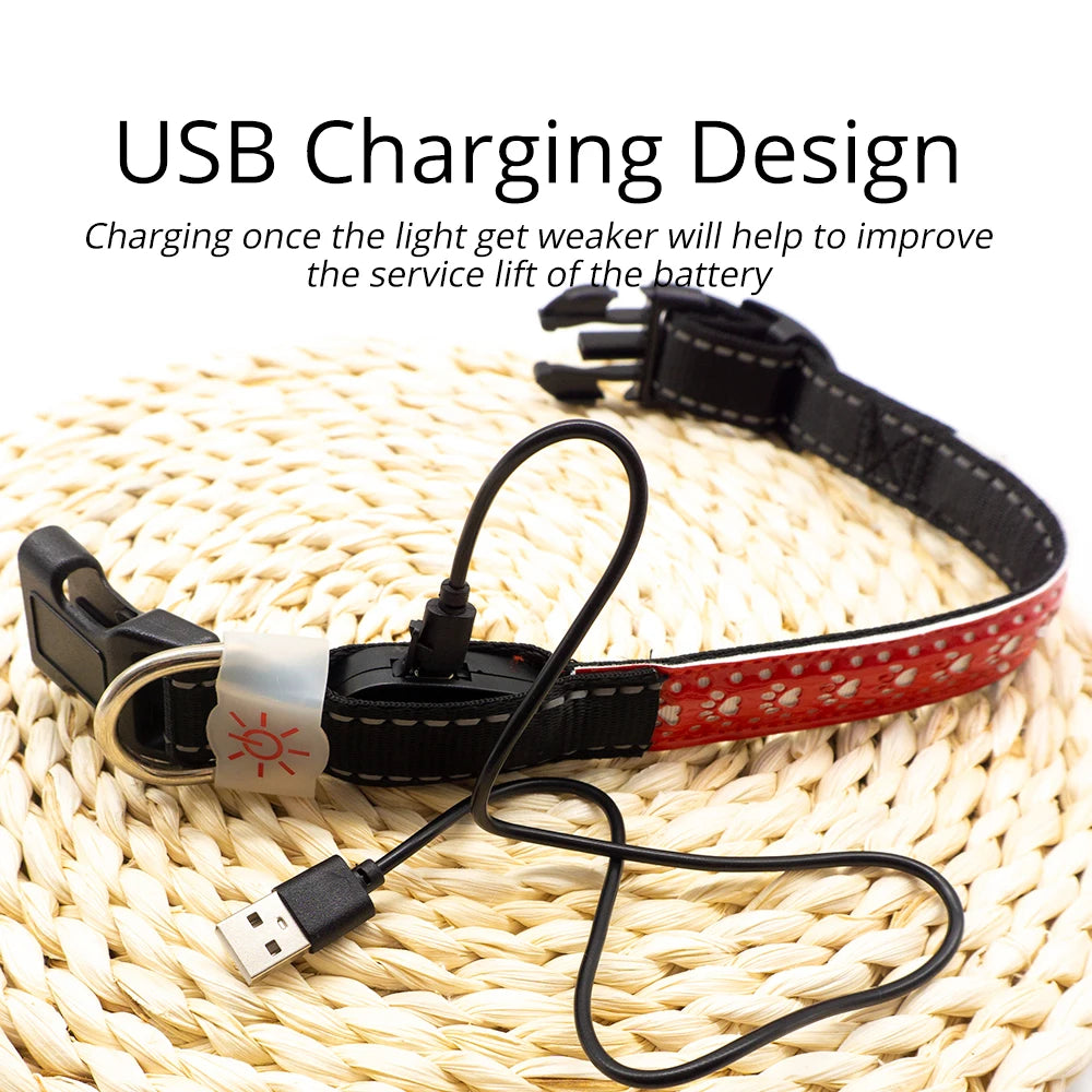 Luminous Pattern Collar for Dogs Cool USB Charging LED Dog Collar Anti-Lost Necklace Funny Pet Products