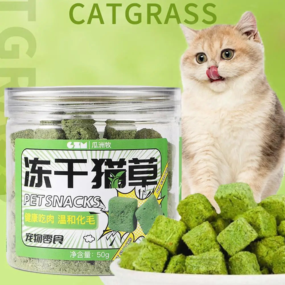 50G Cat Snacks Freeze Dried Grain Freezedried Granules Cat Grass Teeth Grinding Stick Cat Grass Granules Cat Snack